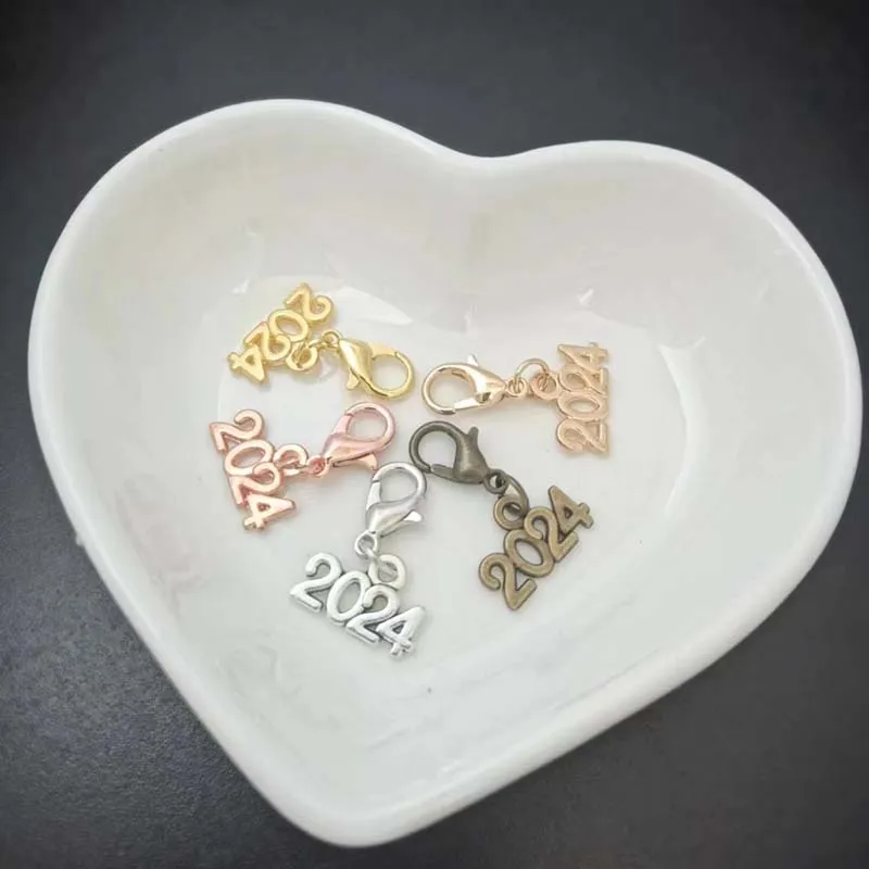 12pcs 2024 2025 Charms Letter With Lobster Pendants DIY Making Findings Handmade Tibetan Jewelry