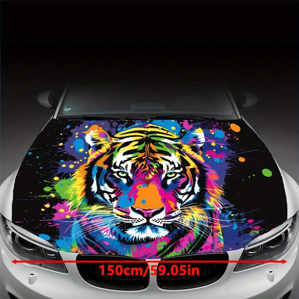 غلاف فينيل لسيارة النمور الملونة - ملصق غطاء محرك مذهل، PVC مقاوم للرذاذ، سهل الإزالة، مناسب للسيارات، ذاتي اللصق، وات #2