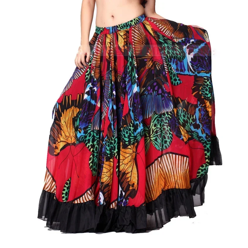 

Women Gypsy Skirt for Belly Dancing Butterfly Pattern 360 Degree Full Circle Long Belly Dance Skirts