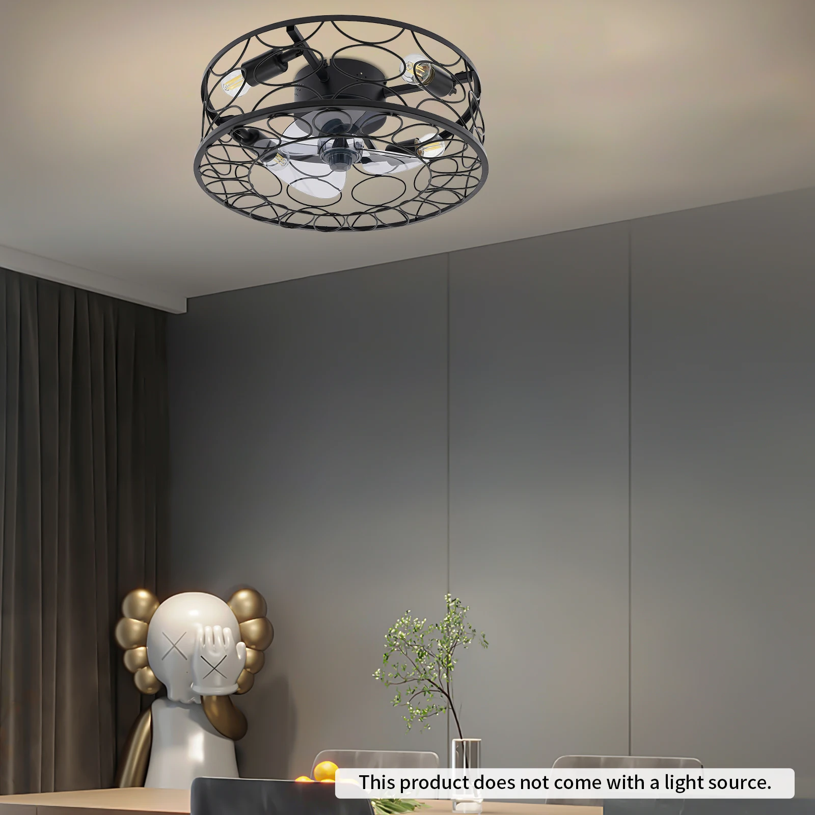 18 Inch Fan Pendant Light Black Height 5.9 Inches E27 * 4 Without Bulb with Remote Control