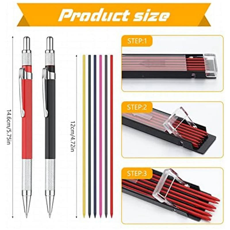 12 Pcs Welders Pencil With 6 Boxes Round Refills For Steel Welding Pen For Tube Pipe