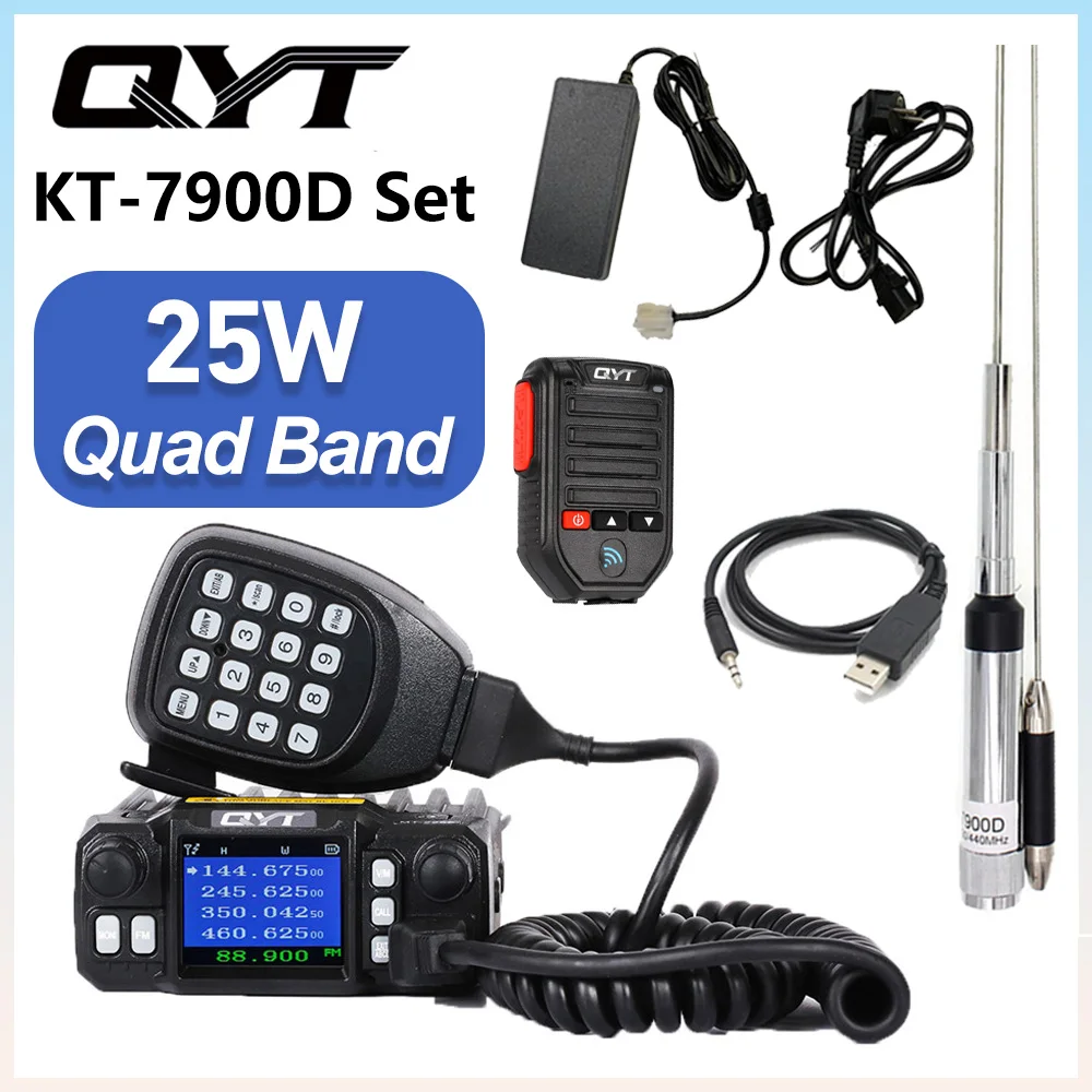 

QYT KT-7900D 25W Mini Car Radio Quad Band 136-174/220-260/350-390/400-480MHz Mobile Transceiver LCD Display 10KM