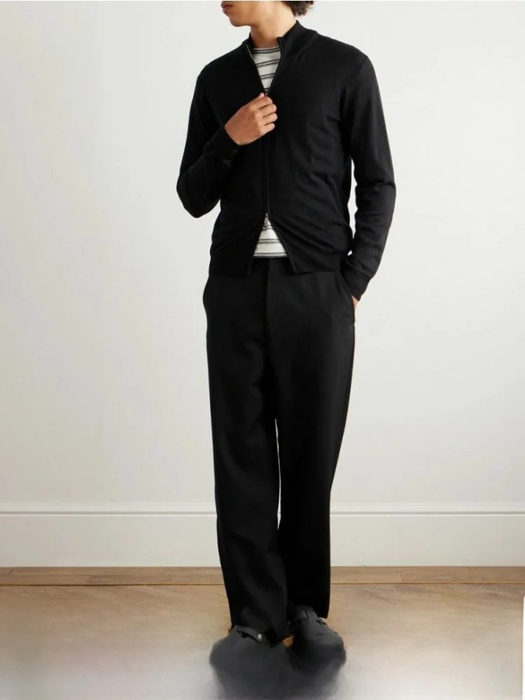 

Мужской свитер Ele из шерсти и шелка, вязаный на 6 иглах, легкий, комфортный, с V-образным вырезом, длинными рукавами, повседневный