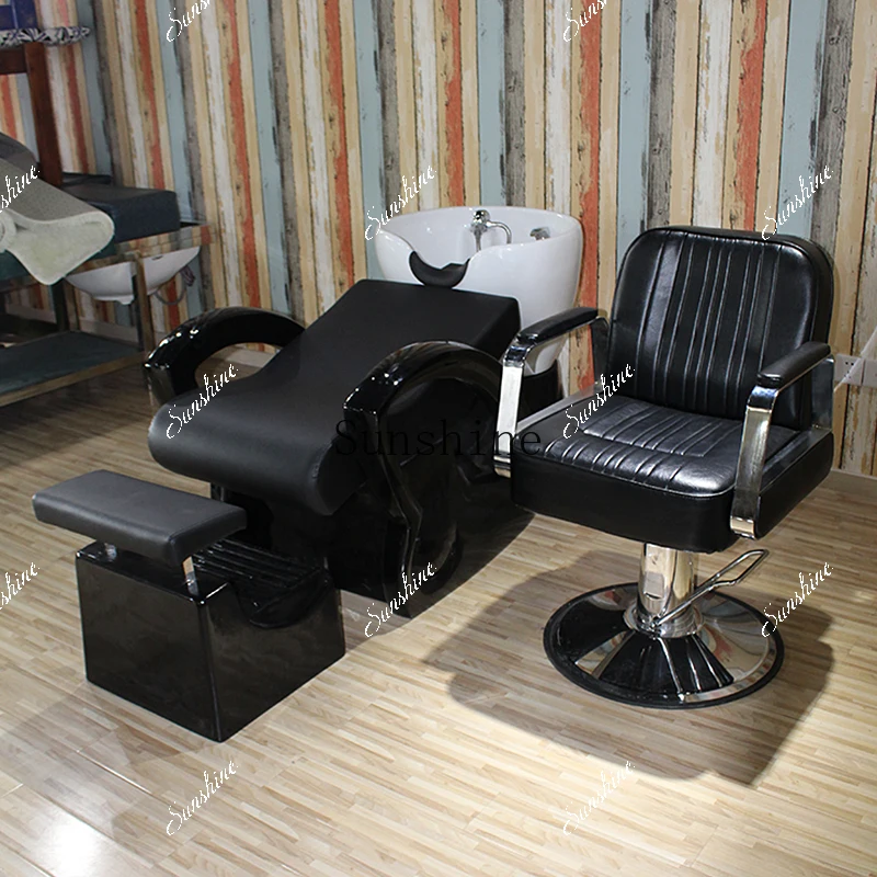 High-end hair salon Japanese semi-lying flush bed FRP ceramic spa direct sales  TF