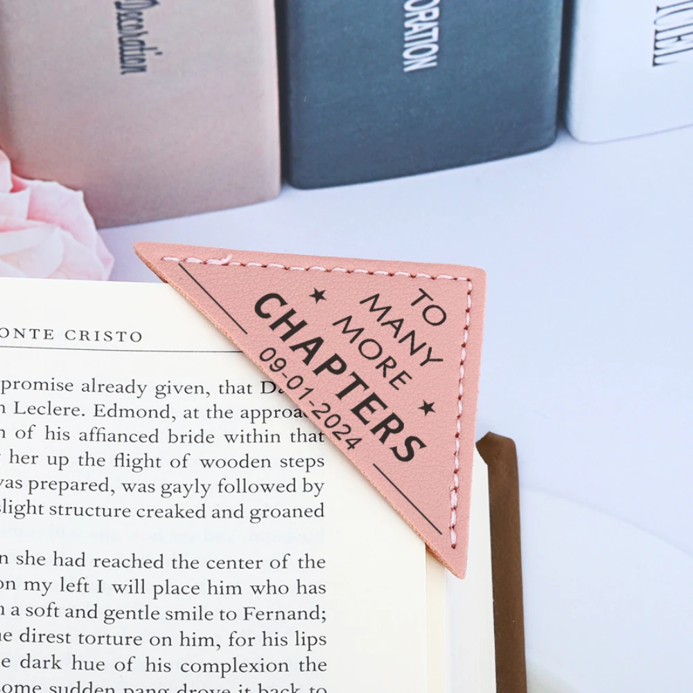 

3 Pcs Personalized Leather Corner Bookmark Custom Message with Date Bookmarks 3rd Anniversary Gift for Him Her Booklover Gifts