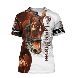 Camiseta con estampado de caballo en 3D para mujer, camisa de moda Unisex, Camiseta holgada grande con cuello redondo, camiseta informal de manga corta, ropa de caballo