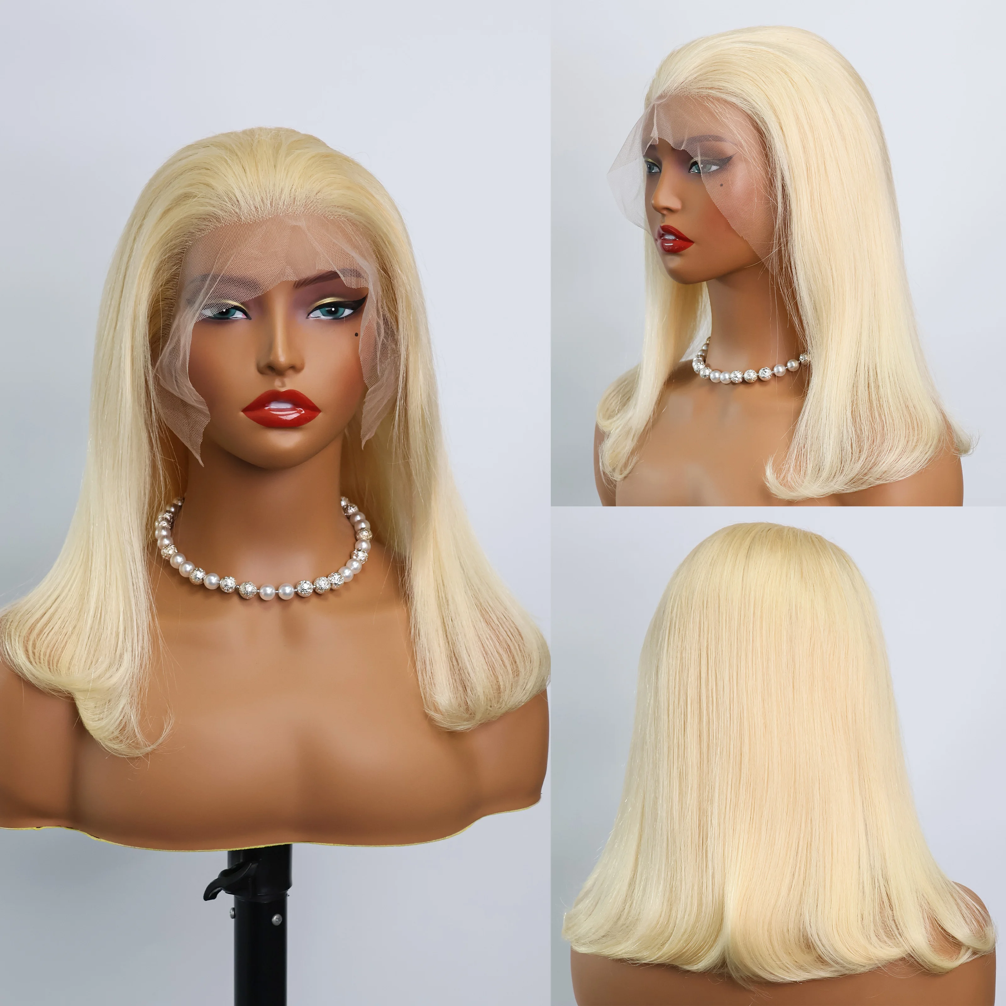 Wig Bob renda pendek lurus Pirang madu 613 Wig rambut manusia Frontal 13 × 6 HD Wig rambut manusia dengan kepadatan 200 Wig rambut manusia lurus Brasil