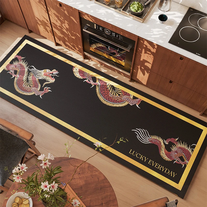 

Kitchen Floor Mat Waterproof Non-slip Vinyl Carpet Pvc Leather Long Strips Foot Mats Chinese Dragon Home Decoration Rug Alfombra