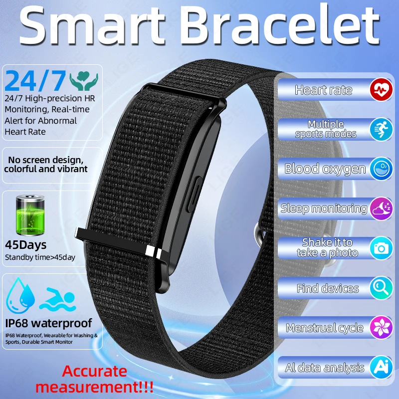Breathable Sport Wristband 2026 Fitness Tracker Smart Bracelet No Screen Call Reminder Smartwatch Heart Rate Monitor Pedometer