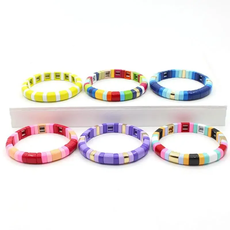 2024 Hot Selling Fashion Enamel Rainbow Bracelet Geometric Semicircle Matching Color Beach Vacation Beaded Accessory Jewelry