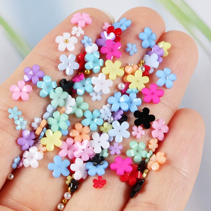 White Pink Blossom Spring Flower Nail Rhinestones Mixed Beads 3D Floral Nail Gems White Nail Parts