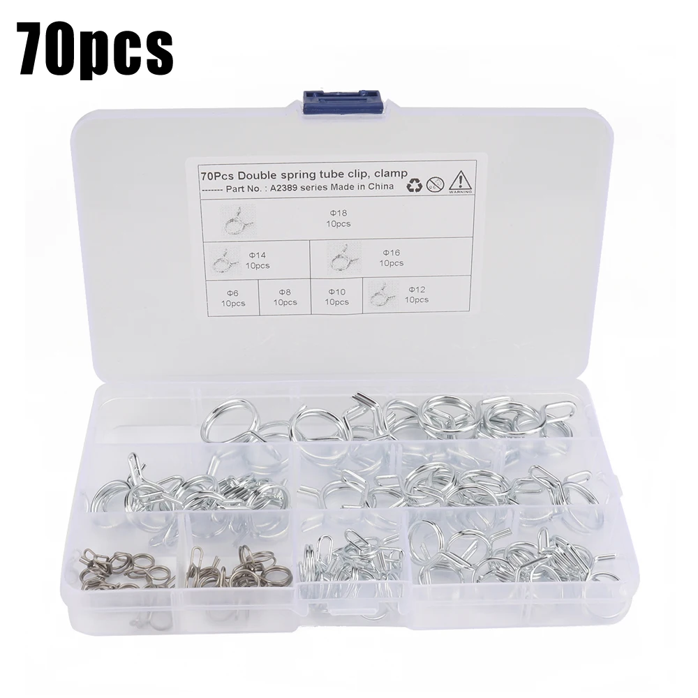 Make Your Fuel System More Efficient 70Pcs Double Wire Stainless Steel Fuel Line Hose Tube Spring Clamp Kit Φ6 Φ18