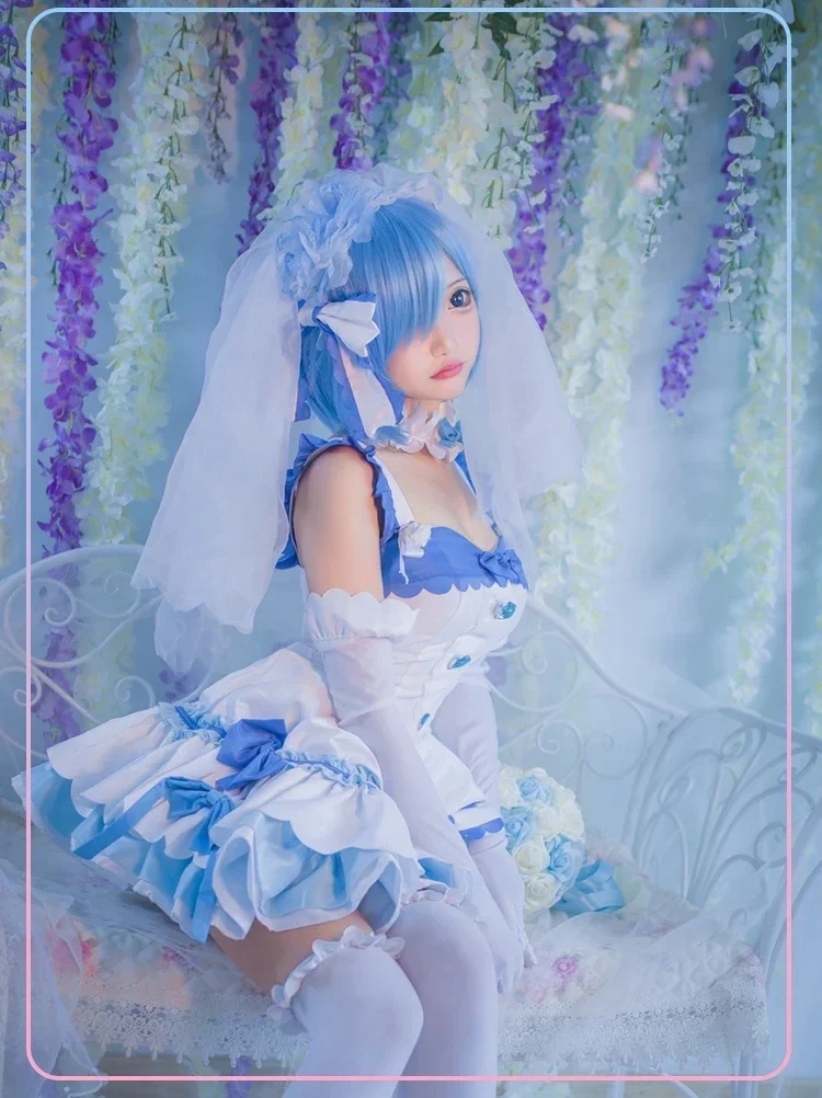 Anime Re:Life in a Different World Ram Rem Cosplay Costumes Women Cute Dress With Veil Wedding Suit Halloween Carnival Outfits view 2
