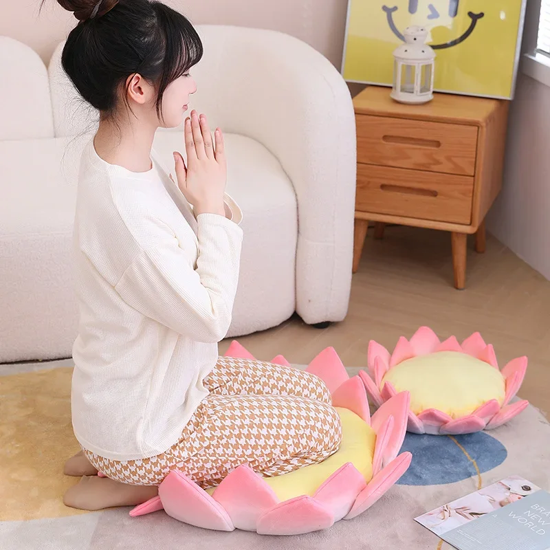 Pink Lotus Flower Plush Pillow, Almofada traseira, Soft Stuffed Plant Flower Toy, Tapete de chão, Quarto Home Pillow, Aniversário Xmas Gifts