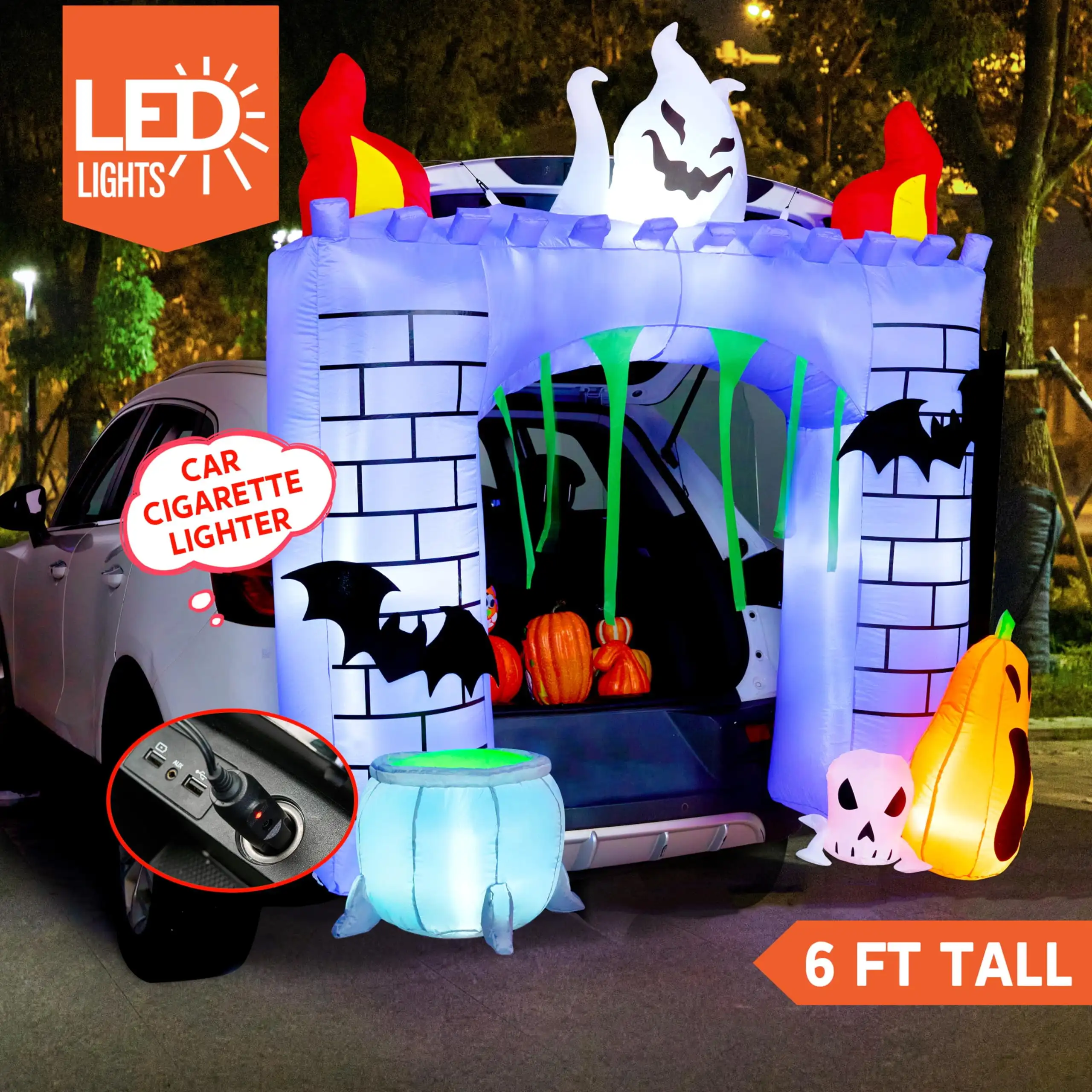 Joyfy 6 pés halloween inflável castelo assombrado decoração tronco deleite decorações do carro kit fantasma e abóbora para festa de halloween
