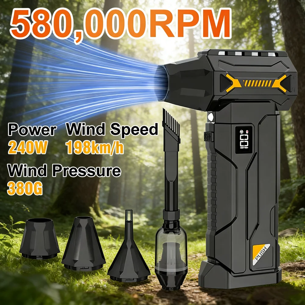 

580000RPM powerful air blower cordless air duster collector high-speed brushless motor 380g blowing force with LED lighting Fan