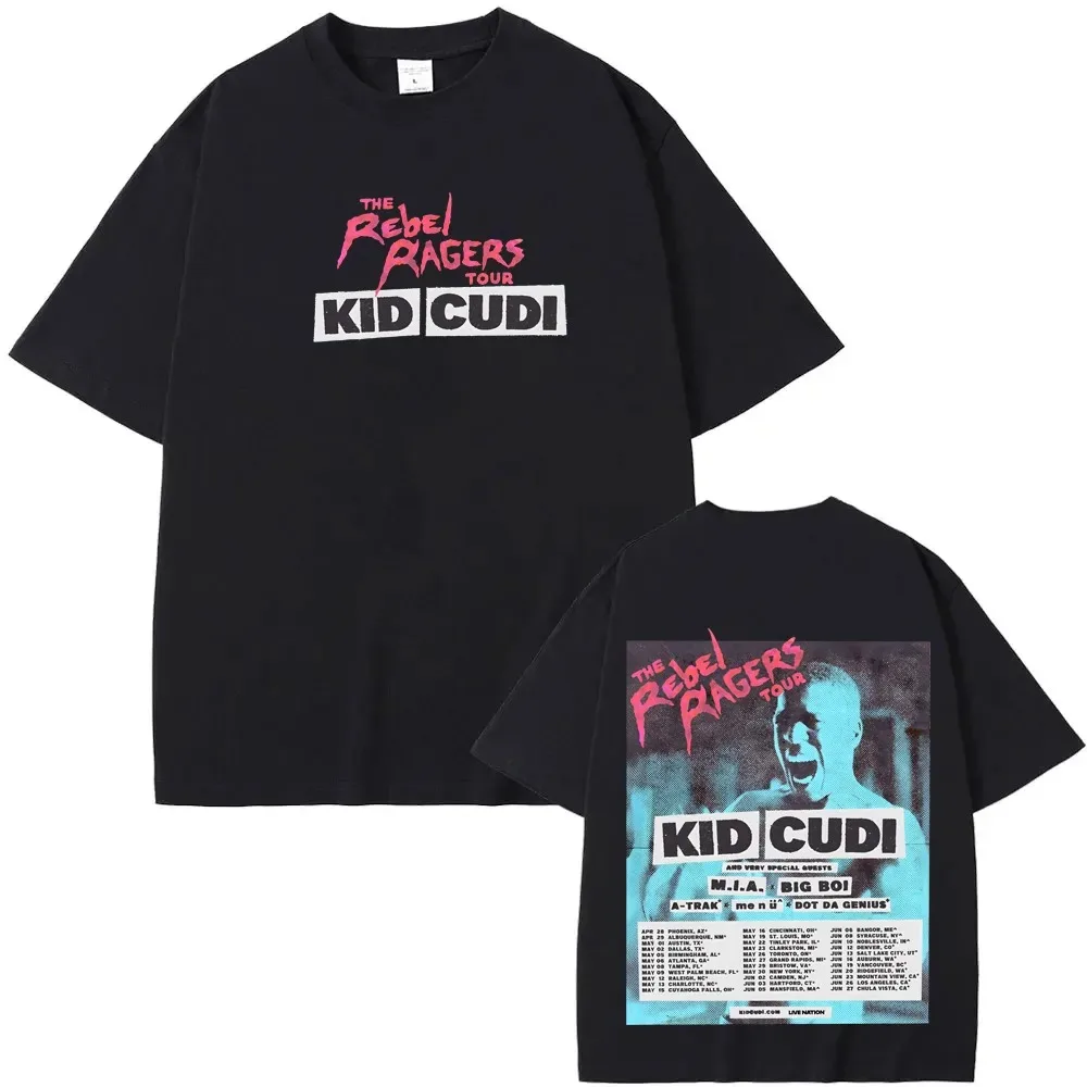 2026 Rebel Ragers Tour T-Shirt American Rapper Kid Cudi High Quality Long Sleeve T-Shirt Unisex  Gothic women men T-Shirt