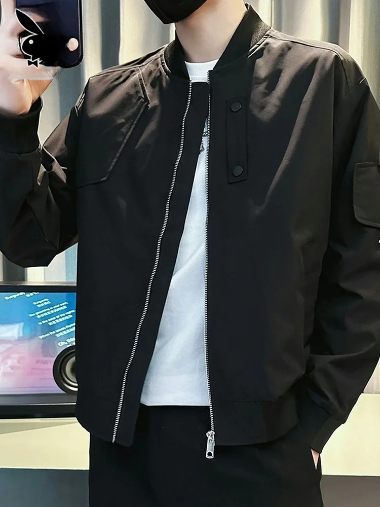 

Men's Casual Jaet Baseball Collar Bla Versatile Autumn New Sle Loose Fit Zipper Decorated Polyester/Nylon Co...