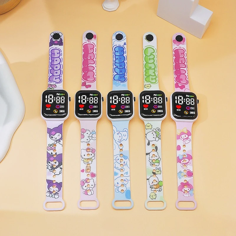 Hello Kitty Mädchenuhr Sanrio Kinderuhren Jungen Neuer Stil Cartoon Gedruckt LED Digital Armbanduhr Modische quadratische Armbanduhr