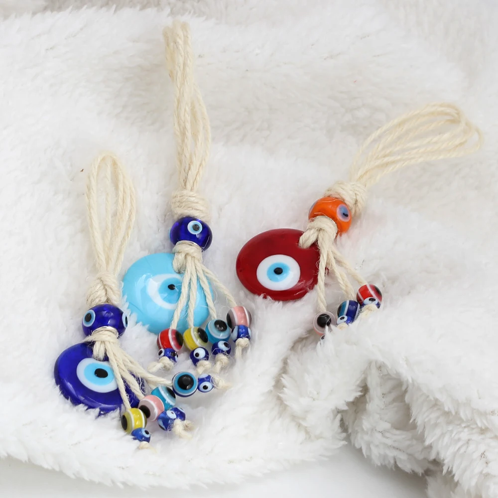 Lucky Eye Glass Turkish Evil Eye Pendant Wall Hanging Colorful Spacer Beads Tassel Keychain Car Keyring for Women Men Jewelry
