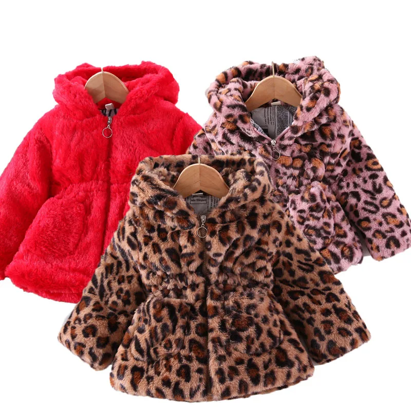 2022 New Baby Girls Autumn Winter Warm Jacket Toddler Kids Fashion Coats Fur Ear Hooded Infant Children Clothing 2 to 8 Years