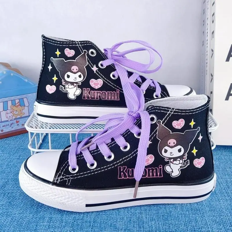 

Kuromi Girls Kawaii Sanrio Hand Drawn Board Shoes Cartoon Parent Child Canvas Shoes Anime Student Versatile Shoes New Fashion