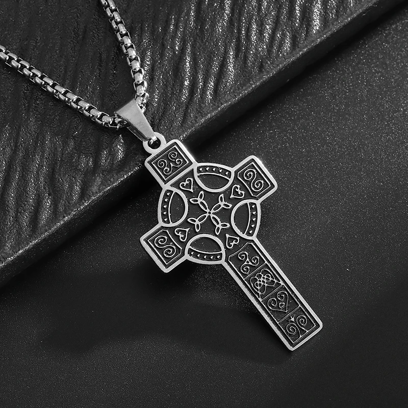 Stainless Steel Classic Vintage Mystic Geometric Celtic Cross Pendant Men Women Good Luck Prayer Amulet