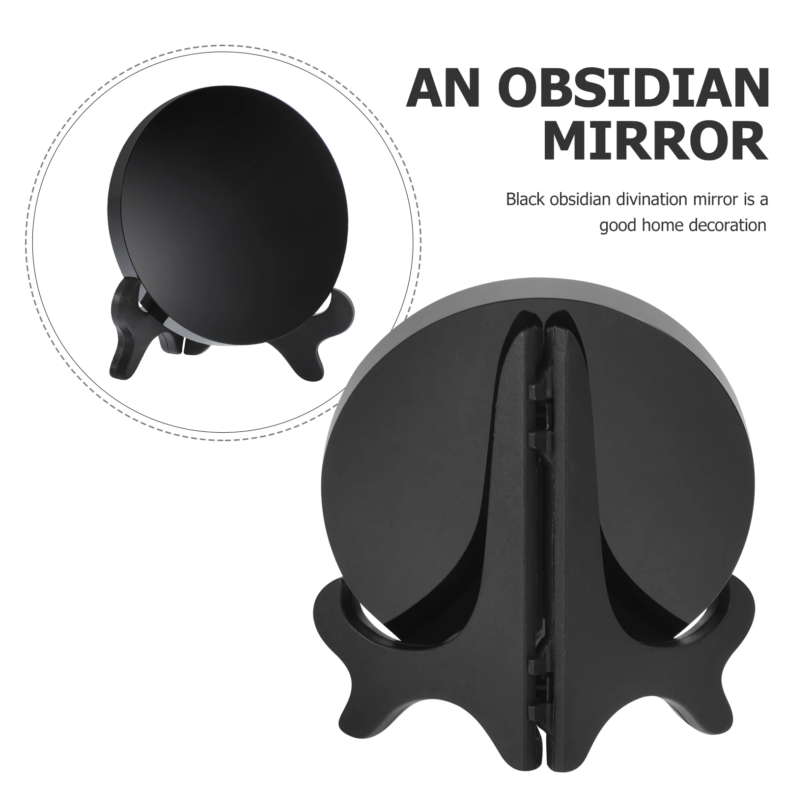 

Obsidian Divination Mirror 10CM 260g Black Scrying Holder Home Decor Table Centerpiece Feng Shui Meditation Accessory