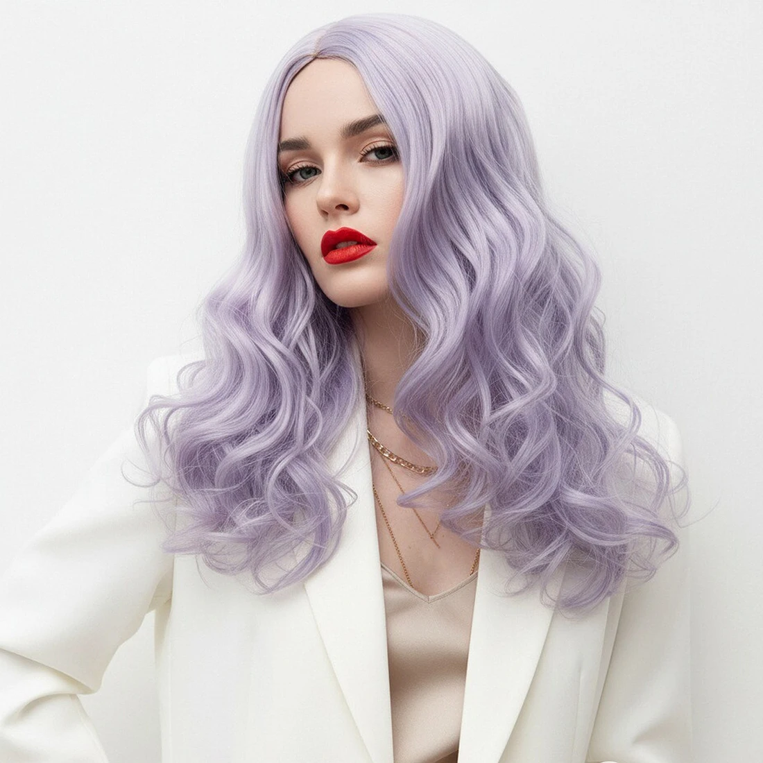 

Middle Part Long Curl Purple Synthetic Wig Heat Resistant for Women Daily Halloween Wear