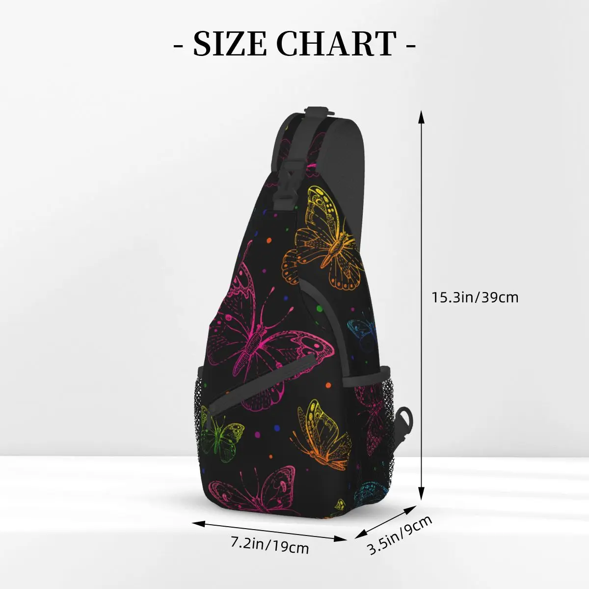 Butterfly Silhouette Crossbody Chest Bags Neon Pattern Pockets Travel Pack Messenger Sports Teens Shoulder Bag Unisex