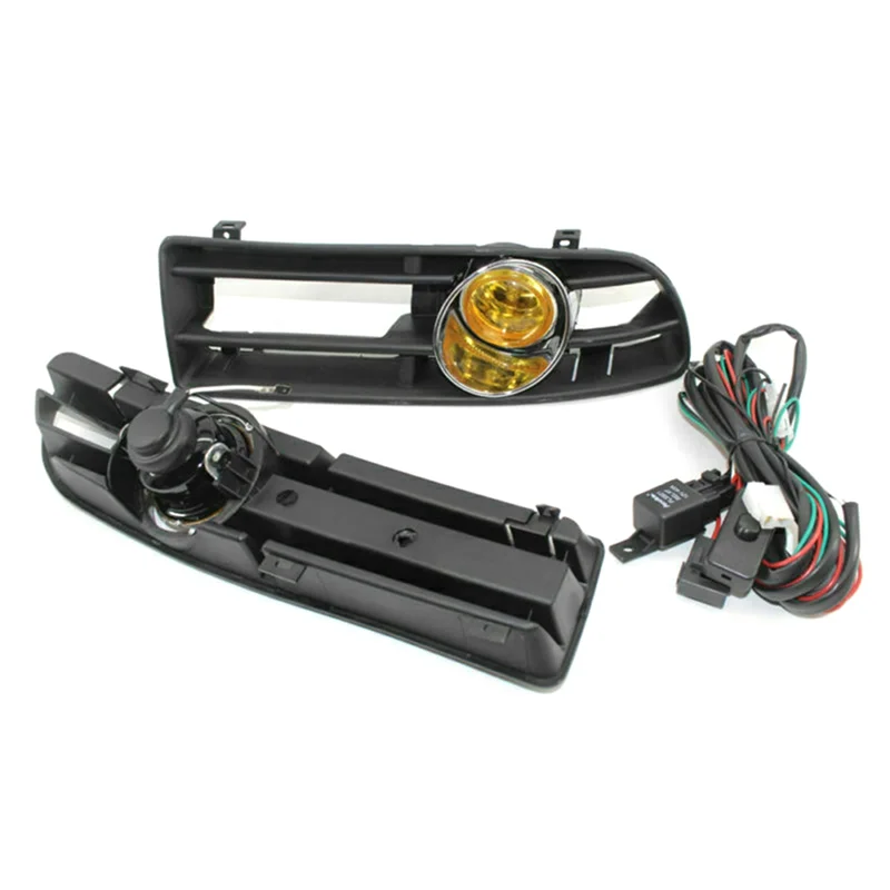 1 Set LED Fog Lamp Front Bumper Grill Fog Light Day Running Light Yellow For Jetta Bora MK4 1998-2004-N25R