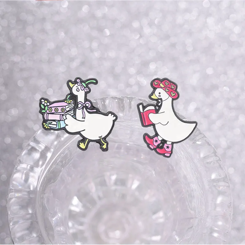 18styles Cartoon Animal Enamel Pin Reading Goose Dino Brooches Fiteness Duck Tarot Cat Coffee Bunny Badge Animal Jewelry Gift