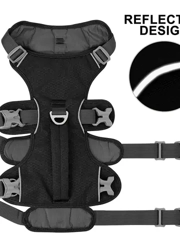 Harnais pour chien en nylon anti-fuite, harnais réfléchissant pour chien, gilet durable pour animaux de compagnie avec poignée réglable pour petits, moyens et grands chiens carlin