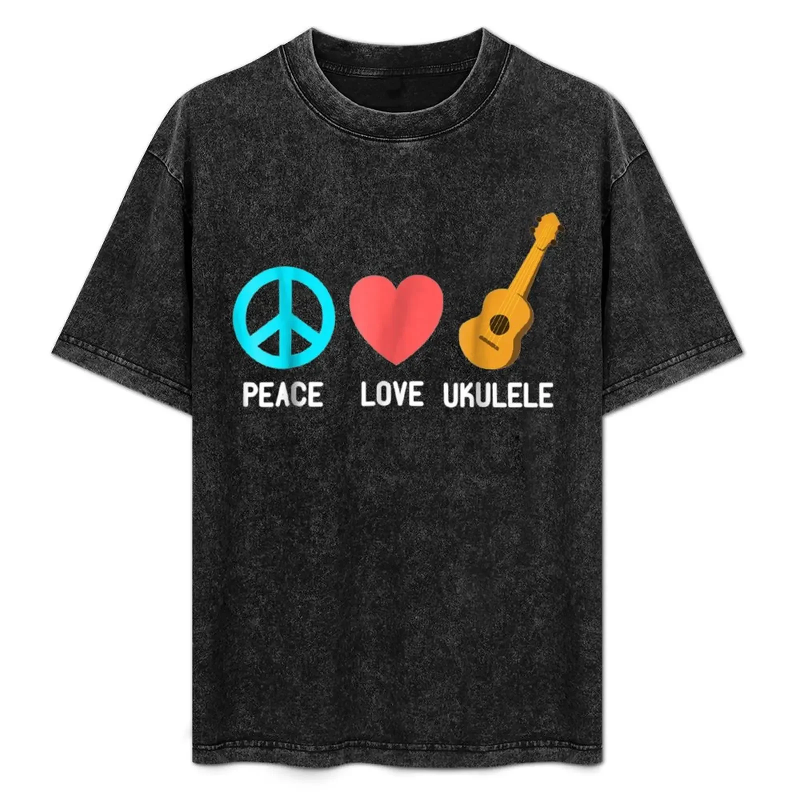 

Ukulele - Peace Love Ukelele Uke Love T-Shirt Basic Short Sleeve Cotton Blend T-Shirt