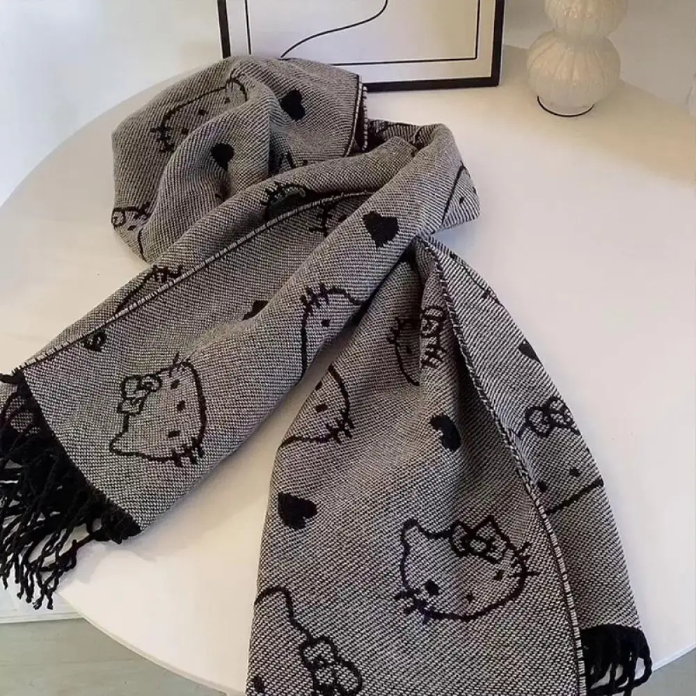 Szalik Y2K Hello Kitty Sanrio, pluszowy, dwustronny, anime kawaii, ciepły, gruby, słodki, idealny na zimę, prezent dla uczennic na festiwal.