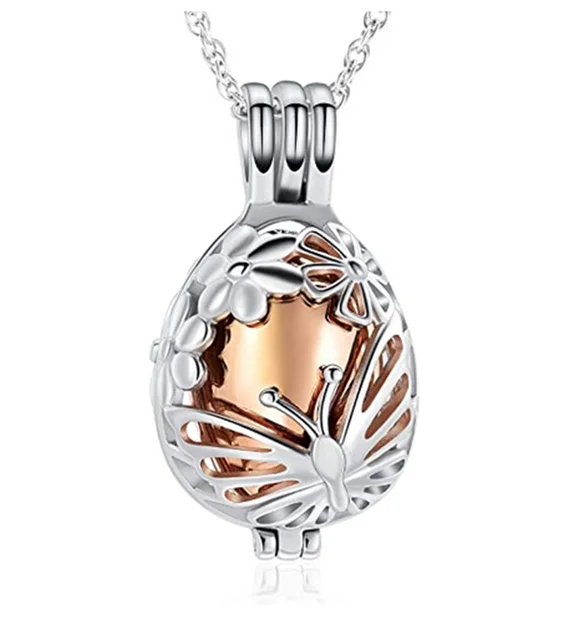 Butterfly Cremation Locket Necklace Urn Pendant For Ashes Keepsake Memorial Jewelry Women Men