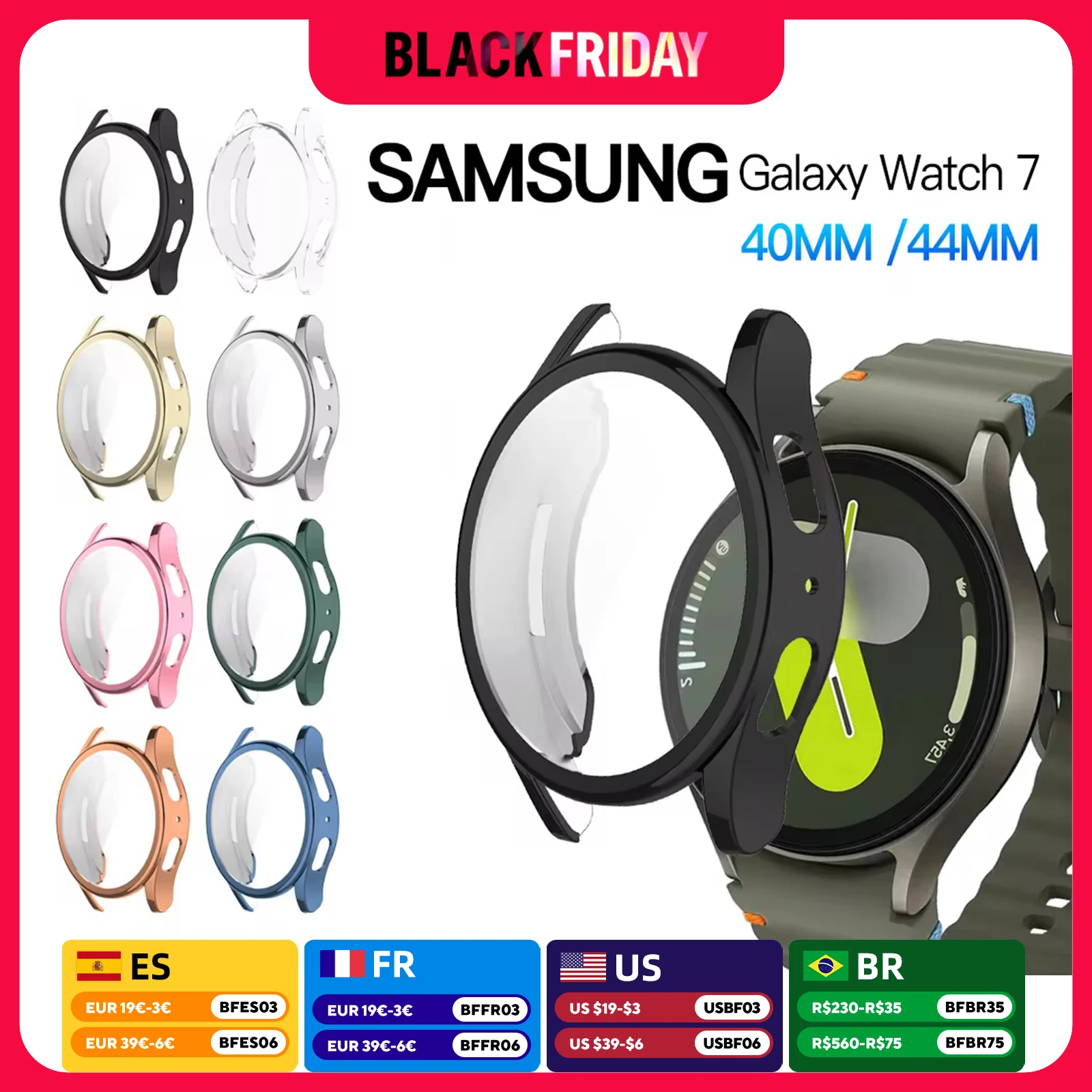 Case for Samsung Galaxy Watch 7 44MM 40MM Full Coverage Bumper Soft TPU Protective Case Cover for Galaxy Watch7 Accessories