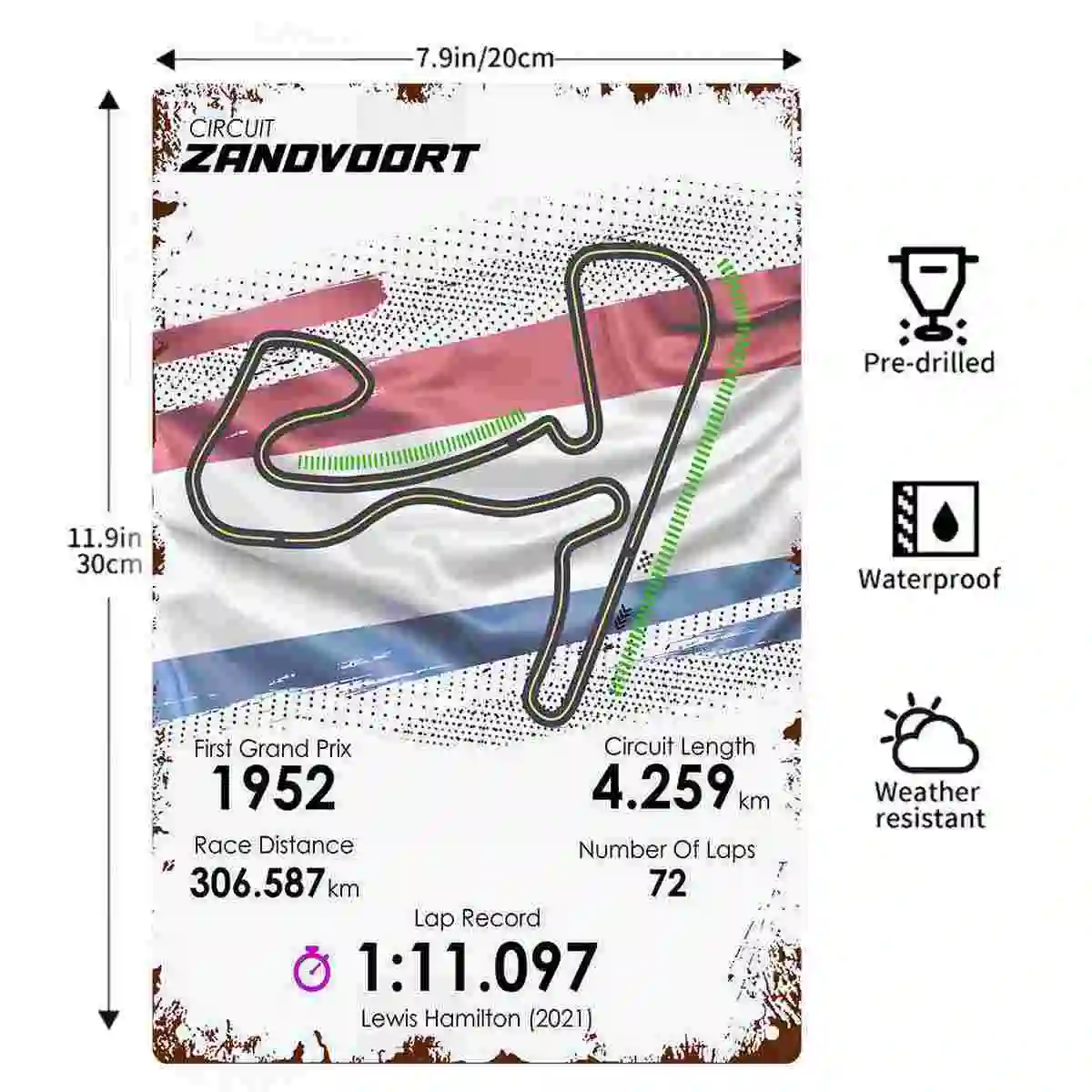 2D FLAT 1pc Circuit Zandvoort Formula 1 Race Track Metal Wall Sign Decoration for Home Cafe Garage Bedroom Porch And Garden