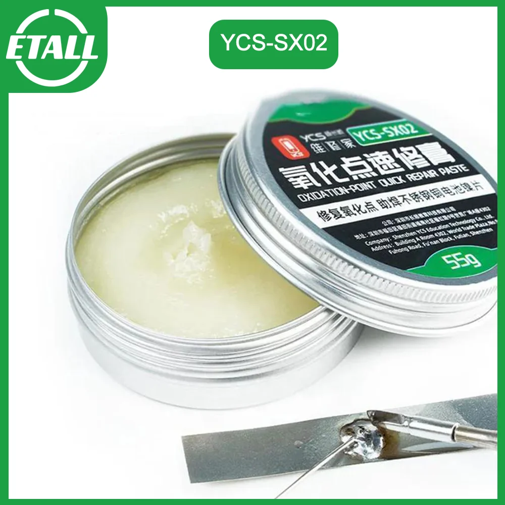 Fluxo de solda YCS para aço inoxidável, níquel, cobre, CPU, IC, BGA, solda a ponto de oxidação, pasta de solda a bateria, 50g