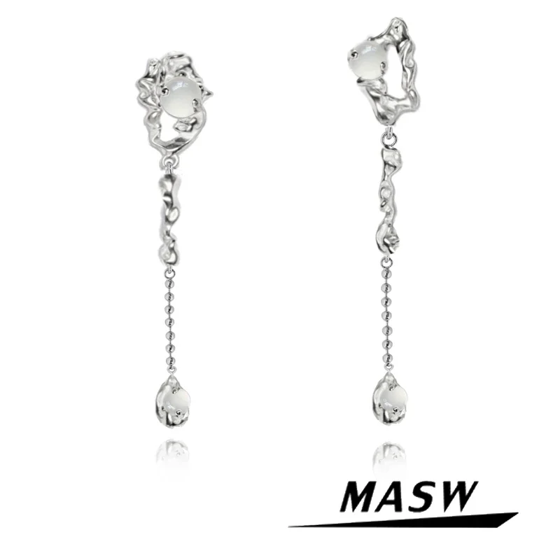 MASW Original Design Temperament Silver Color Dangle Earrings For Womne Girl Gift Daily Wearing Modern Jewelry Hot Sale