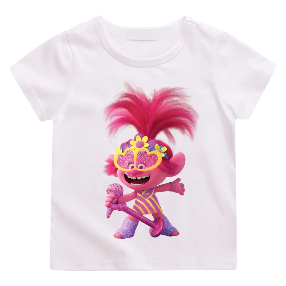 

Trolls Print T-shirt Cartoon100%Cotton Children Camisetas Casual Clothes TeesTop Versatile O-neck 2025NEW Print Cute Comfortable