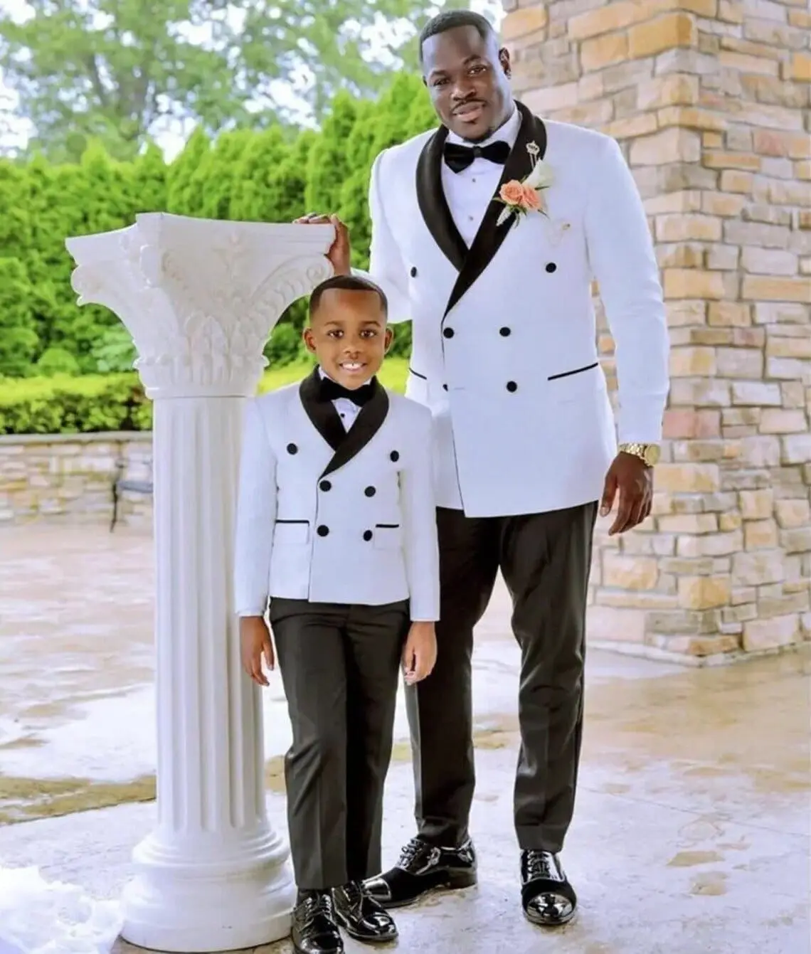 Double Breasted Suits for Father and Son Family Matching Outfits 2 Pcs Shawl Lapel Wedding Party Groom Tuxedo Boy Men Suit