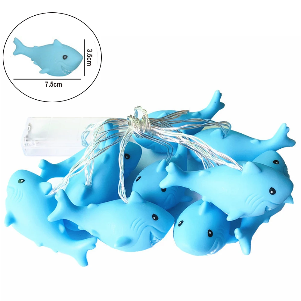 Cartoon Shark LED Lights String Creative Marine Animal Sharks Light 10/20leds for Children's Christmas Birthday Party Room Decor