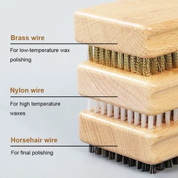 Cepillo de encerado con mango de madera, herramienta de mantenimiento de Snowboard, de latón/Nailon/crin