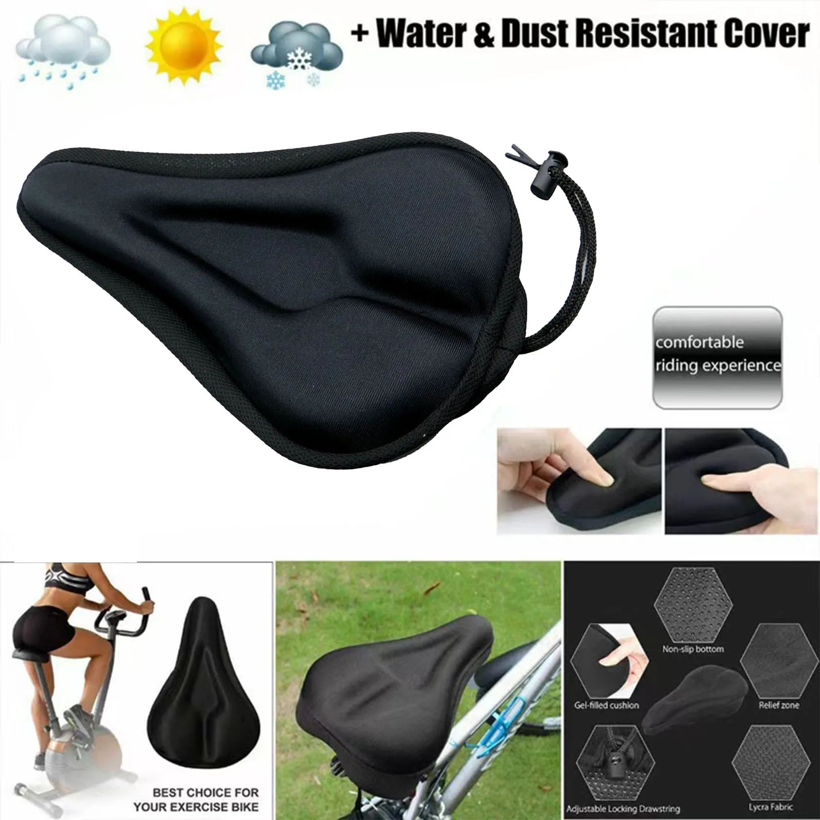 เบาะรองนั่งจักรยาน - หุ้มเบาะจักรยานเจลสําหรับผู้ชายผู้หญิงสบาย, รองรับเบาะจักรยานออกกําลังกายแบบนุ่มพิเศษ