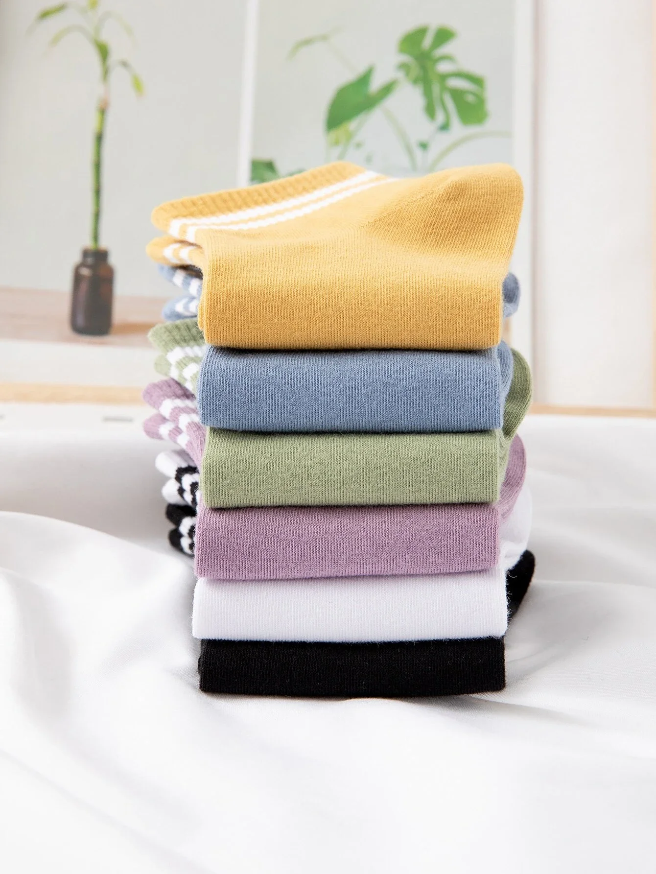 10 pares de meias listradas no tornozelo