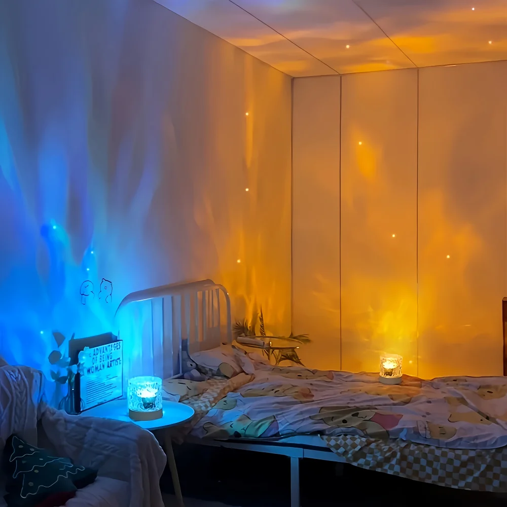 Lampu Riak Air Lampu Proyektor Air Laut Lampu Luminorthe Lumena Dekorasi Kamar Tidur 16 Warna Lampu Malam Api Berputar