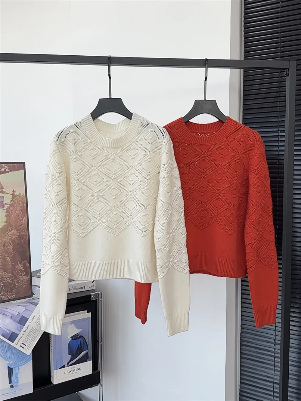 

25. Осень/зима, новый продукт, женский ажурный жаккардовый свитер с круглым вырезом, смешанный шерстяной свитер с длинными рукавами