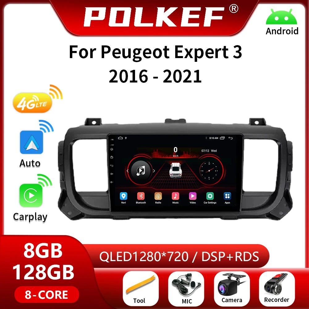 

Автомобильный мультимедийный плеер 2 din, Android 4G Carplay для Citroen Jumpy 3 SpaceTourer 1 для Peugeot Expert 3 2016 2017 2018-2021