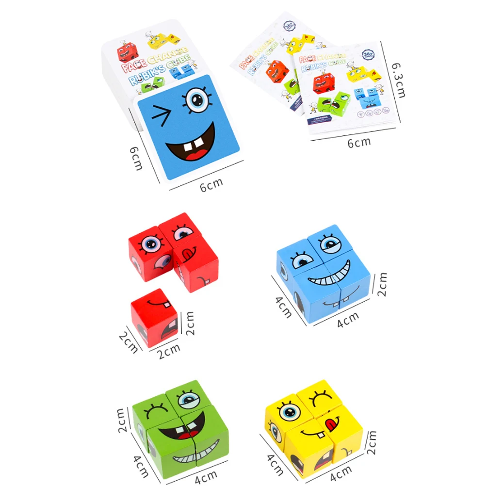 لعبة ألغاز للأطفال - لعبة المكعب السحري لتغيير الوجه الخشبي، مكعبات تعليمية لتغيير الوجه، 3 سنوات فما فوق #3
